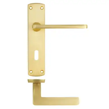 Click Here To Enlarge This Photo Of ZPA011-SB - Zoo Hardware Stanza 'Leon' Lever Handles on Lock Backplate - Satin Brass &lpar;Contract Range&rpar;
