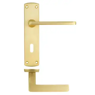 ZPA011-SB - Zoo Hardware Stanza 'Leon' Lever Handles on Lock Backplate - Satin Brass &lpar;Contract Range&rpar;