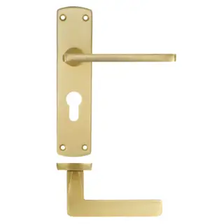 ZPA011EP-SB - Zoo Hardware Stanza 'Leon' Lever Handles on Euro Profile Backplate - Satin Brass &lpar;Contract Range&rpar;