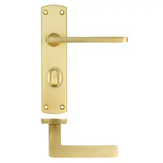 ZPA013-SB - Zoo Hardware Stanza 'Leon' Lever Handles on Bathroom Backplate - Satin Brass &lpar;Contract Range&rpar;