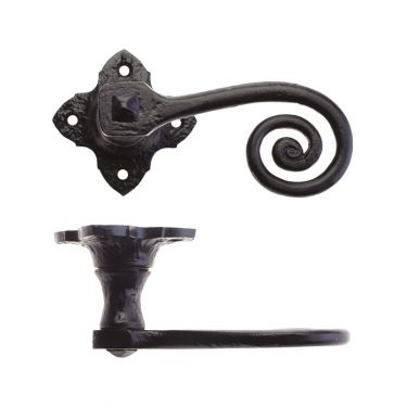 Click Here To Enlarge This Photo Of FF400 - Zoo Hardware Foxcote Foundries Curly Tail Lever on Square Rose - Black Antique