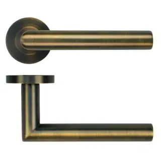 RT010-AB - Zoo Hardware Rosso Tecnica 'Lugano' Lever on Round Rose - Antique Brass