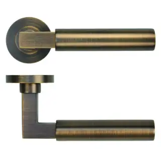 RT050-AB - Zoo Hardware Rosso Tecnica 'Garda' Lever on Round Rose - Antique Brass