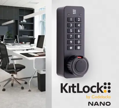 Click Here To Enlarge This Photo Of Codelocks KL90 KitLockNano Electronic Digital Combination Lock with Key Override - Black &lpar;Vertical&rpar;