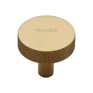 C3884 32-ULB Heritage Brass Cabinet Knob Knurled Disc Design 32mm Unlacquered Brass finish