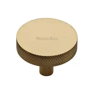 C3884 38-ULB Heritage Brass Cabinet Knob Knurled Disc Design 38mm Unlacquered Brass finish