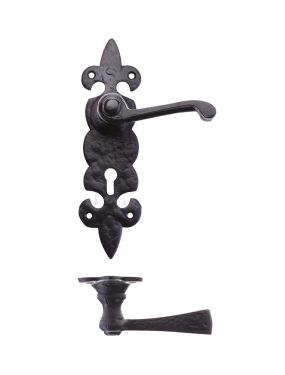 Click Here To Enlarge This Photo Of FF611 - Zoo Hardware Foxcote Foundries Lever on Fleur de Lys Lock Backplate (200 x 50mm) Black Antique