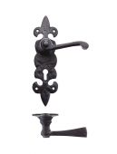 FF611 - Zoo Hardware Foxcote Foundries Lever on Fleur de Lys Lock Backplate (200 x 50mm) Black Antique