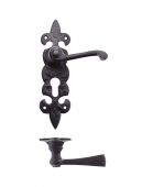 FF611EP - Zoo Hardware Foxcote Foundries Lever on Fleur de Lys Euro Profile Backplate (200 x 50mm) Black Antique