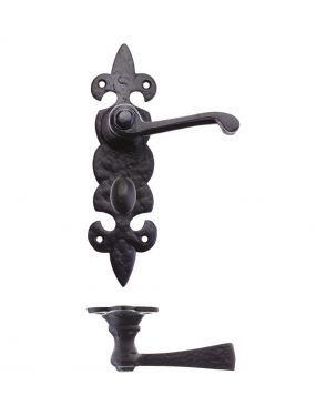 Click Here To Enlarge This Photo Of FF613 - Zoo Hardware Foxcote Foundries Lever on Fleur de Lys Bathroom Backplate (200 x 50mm) Black Antique