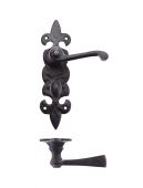 FF613 - Zoo Hardware Foxcote Foundries Lever on Fleur de Lys Bathroom Backplate (200 x 50mm) Black Antique