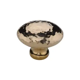 HAM114 32-ULB Heritage Brass Cabinet Knob Victorian Oval Hammered Design 32mm Unlacquered Brass finish