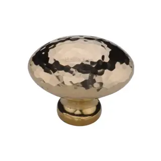 HAM114 38-ULB Heritage Brass Cabinet Knob Victorian Oval Hammered Design 38mm Unlacquered Brass finish