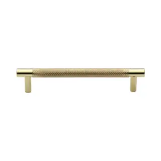 V4461 128-ULB Heritage Brass Cabinet Pull Partial Knurled Design 128mm CTC Unlacquered Brass finish