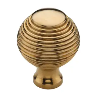 V974 32-ULB Heritage Brass Cabinet Knob Reeded Design 32mm Unlacquered Brass finish