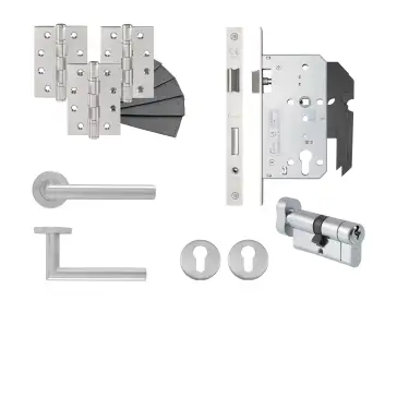 Click Here To Enlarge This Photo Of Eclipse 24410 Mitred Lever Euro Cylinder & Turn DIN Lock Door Pack - Satin Stainless Steel