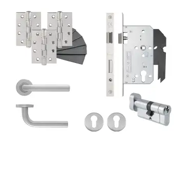 Click Here To Enlarge This Photo Of Eclipse 24420 Straight Lever Euro Cylinder & Turn DIN Lock Door Pack - Satin Stainless Steel