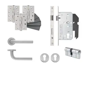 Click Here To Enlarge This Photo Of Eclipse 24421 Straight Lever Euro Double Key Cylinder DIN Lock Door Pack - Satin Stainless Steel