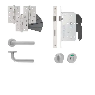 Click Here To Enlarge This Photo Of Eclipse 24422 Straight Lever Bathroom DIN Lock Door Pack - Satin Stainless Steel