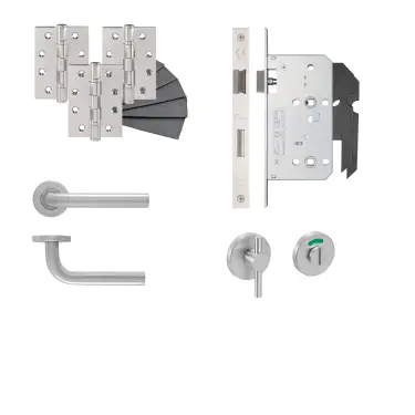 Click Here To Enlarge This Photo Of Eclipse 24423 Straight Lever Disabled Turn Bathroom DIN Lock Door Pack - Satin Stainless Steel