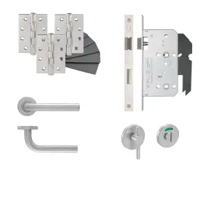 Eclipse 24423 Straight Lever Disabled Turn Bathroom DIN Lock Door Pack - Satin Stainless Steel