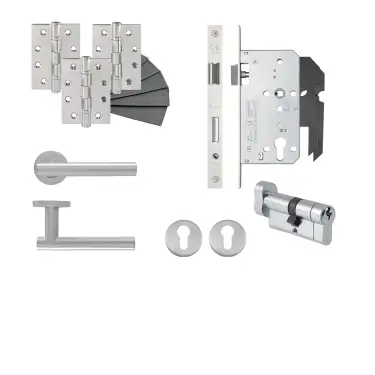 Click Here To Enlarge This Photo Of Eclipse 24430 T Bar Lever Euro Cylinder & Turn DIN Lock Door Pack - Satin Stainless Steel