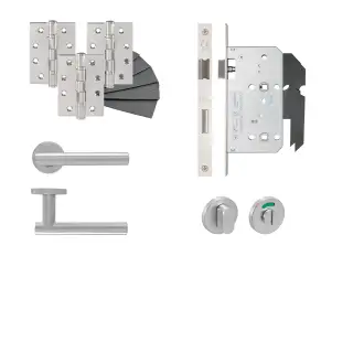 Eclipse 24432 T Bar Lever Bathroom DIN Lock Door Pack - Satin Stainless Steel
