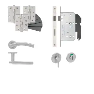 Eclipse 24443 Arched Lever Disabled Turn Bathroom DIN Lock Door Pack - Satin Stainless Steel
