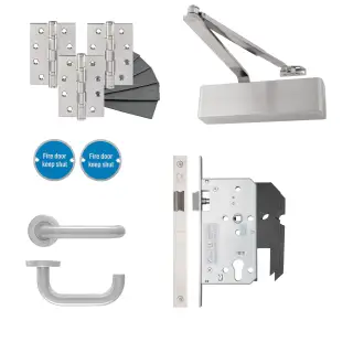Eclipse 24482 Commercial Office Non-Locking Heavy Duty DIN Door Pack - Satin Stainless Steel