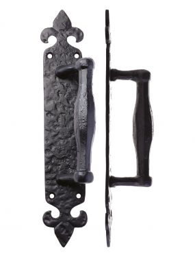 Click Here To Enlarge This Photo Of FF74 - Zoo Hardware Foxcote Foundries Pull Handle on Fleur De Lys Backplate (254 x 45mm) Black Antique