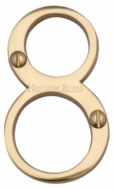 Click Here To Enlarge This Photo Of C1560 8-PB Heritage Brass Numeral 8 Face Fix 76mm (3") Polished Brass Finish