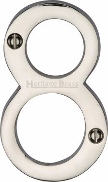 Click Here To Enlarge This Photo Of C1560 8-PNF Heritage Brass Numeral 8 Face Fix 76mm (3") Polished Nickel Finish