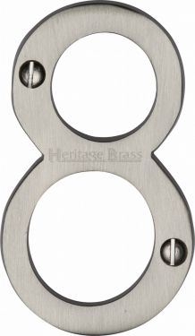 Click Here To Enlarge This Photo Of C1560 8-SN Heritage Brass Numeral 8 Face Fix 76mm (3") Satin Nickel Finish