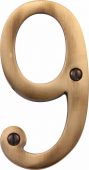 C1560 9-AT Heritage Brass Numeral 9 Face Fix 76mm (3") Antique Brass Finish