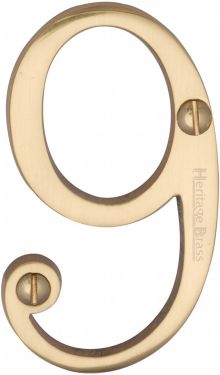 Click Here To Enlarge This Photo Of C1560 9-PB Heritage Brass Numeral 9 Face Fix 76mm (3") Polished Brass Finish