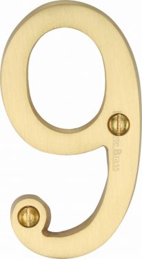 Click Here To Enlarge This Photo Of C1560 9-SB Heritage Brass Numeral 9 Face Fix 76mm (3") Satin Brass Finish