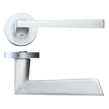 Click Here To Enlarge This Photo Of RM020SC - Zoo Hardware Rosso Maniglie 'Lupus' Lever on Round Rose - Satin Chrome