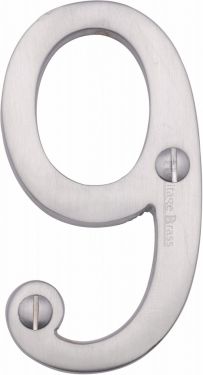 Click Here To Enlarge This Photo Of C1560 9-SC Heritage Brass Numeral 9 Face Fix 76mm (3") Satin Chrome Finish