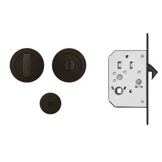 EPD 81 - Karcher Design Round Pocket Door Flush Handle Set &lpar;Turn & Coin Release&rpar; - Oil Rubbed Bronze