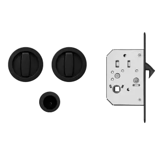 EPD PB 83 - Karcher Design Round Pocket Door Flush Handle Set &lpar;Turn & Turn&rpar; - Cosmos Black