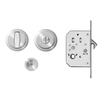 EPD3 71 - Karcher Design Round Pocket Door Set &lpar;Turn & Coin Release&rpar; - Satin Stainless Steel