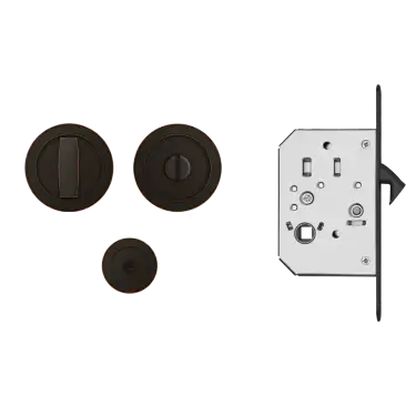 Click Here To Enlarge This Photo Of EPD3 81 - Karcher Design Round Pocket Door Set &lpar;Turn & Coin Release&rpar; - Oil Rubbed Bronze