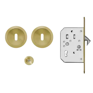 EPD3 BB 88 - Karcher Design Round Pocket Door Set &lpar;Keyhole&rpar; - Satin Brass