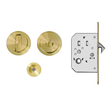 Click Here To Enlarge This Photo Of EPD3 88 - Karcher Design Round Pocket Door Set &lpar;Turn & Coin Release&rpar; - Satin Brass