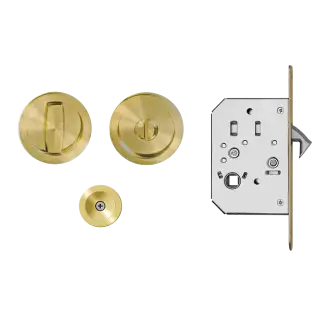 EPD3 88 - Karcher Design Round Pocket Door Set &lpar;Turn & Coin Release&rpar; - Satin Brass