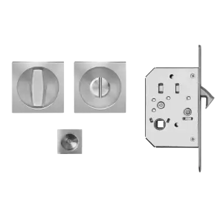 EPDQ 71 - Karcher Design Square Pocket Door Flush Handle Set &lpar;Turn & Coin Release&rpar; - Satin Stainless Steel