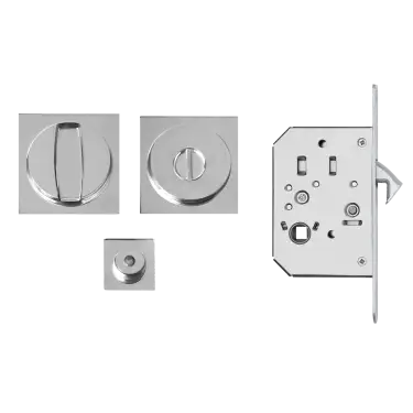 Click Here To Enlarge This Photo Of EPDQ 72 - Karcher Design Square Pocket Door Flush Handle Set &lpar;Turn & Coin Release&rpar; - Polished Stainless Steel