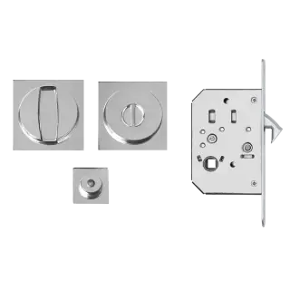 EPDQ 72 - Karcher Design Square Pocket Door Flush Handle Set &lpar;Turn & Coin Release&rpar; - Polished Stainless Steel