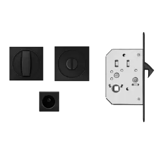 EPDQ 83 - Karcher Design Square Pocket Door Flush Handle Set &lpar;Turn & Coin Release&rpar; - Cosmos Black