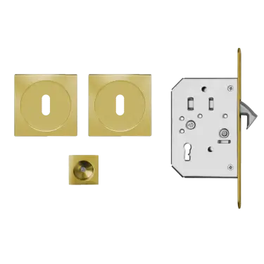 Click Here To Enlarge This Photo Of EPDQ BB 88 - Karcher Design Square Pocket Door Flush Handle Set &lpar;Keyhole&rpar; - Satin Brass